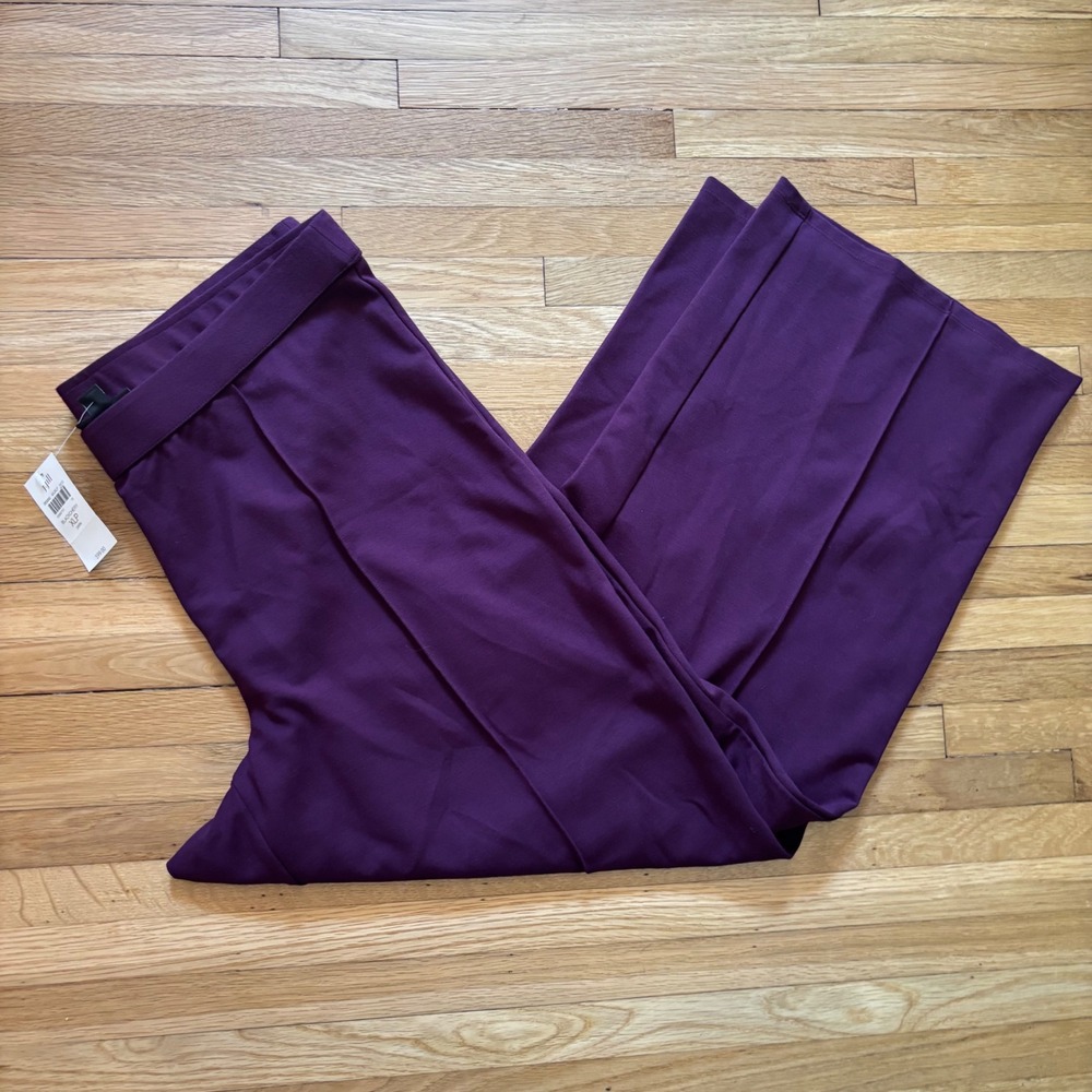J. Jill Wearever Pull-on Knit Trousers Crop Wide Leg Large Petite Purple Minimal